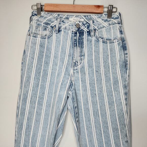 Pac Sun Mom Jeans Women's 25 High Rise Stripe Denim - Picture 3 of 9